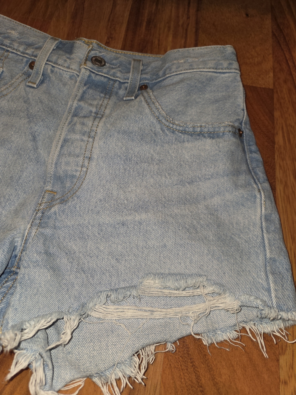 Levi's Light Blue Distressed Cutoff Denim Shorts - Picture 2 of 7
